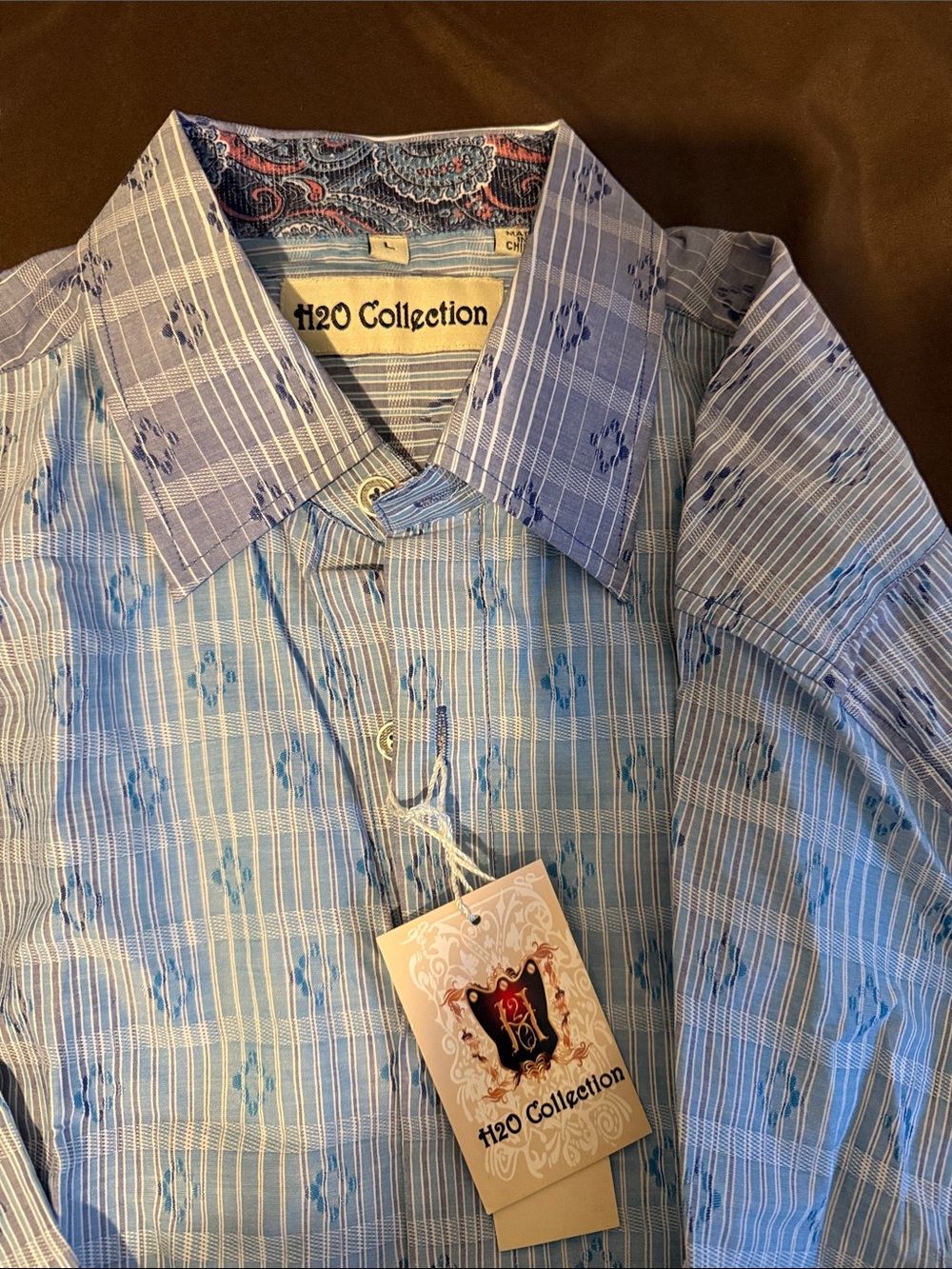H2O Collection Men's Light Blue Patterned Button-Down Shirt